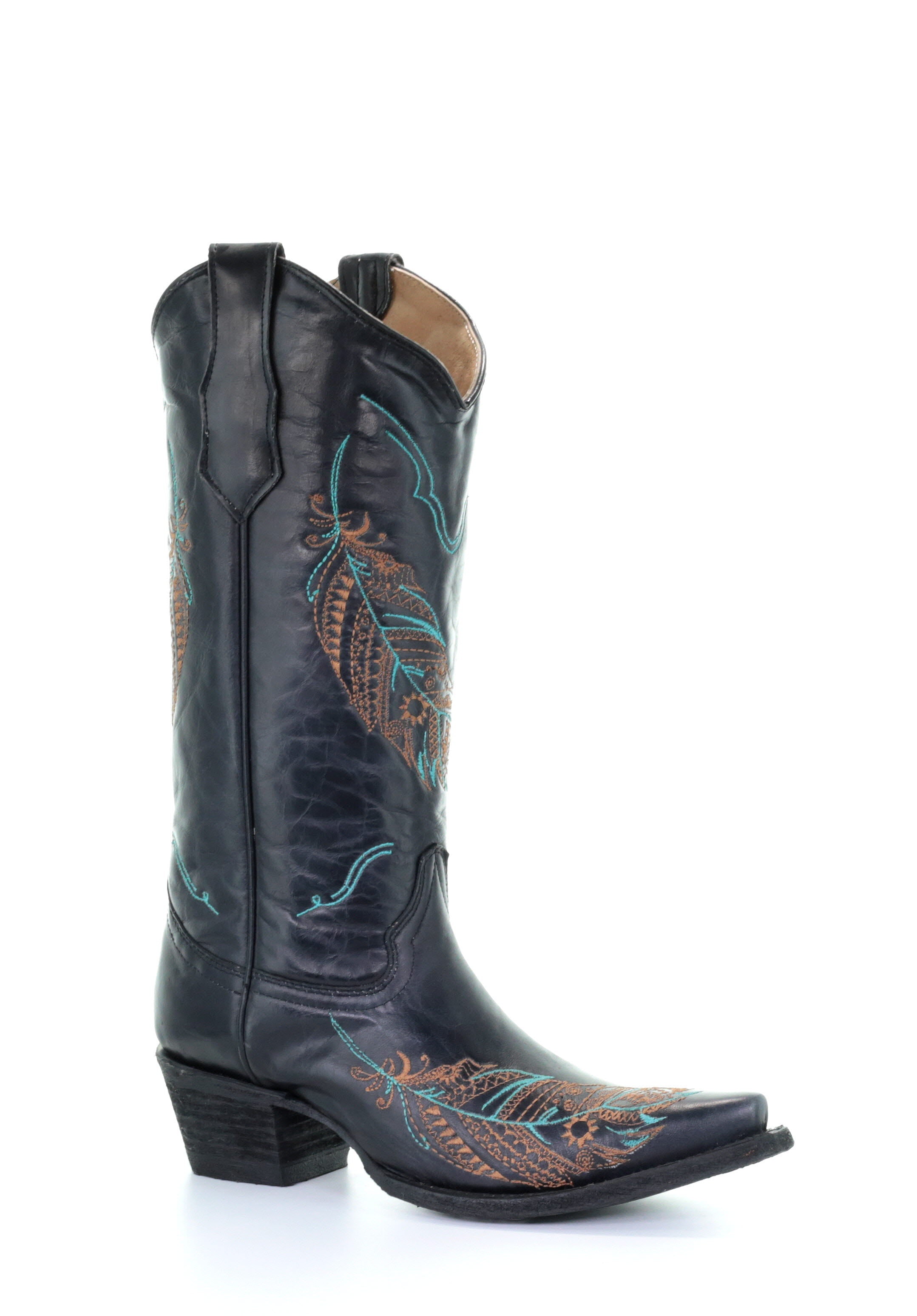 Bottes Western Habillées Homme Faites Main, Cuir Bleu Et Bronzage, Bout Rond, Surpiqûres Capuchon
