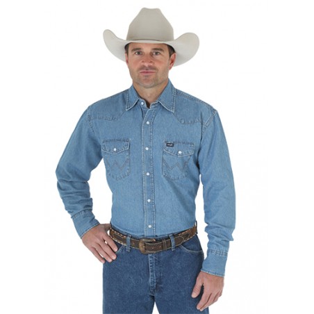 Work Shirt - Stonewash Denim Cowboy Cut Men - Wrangler