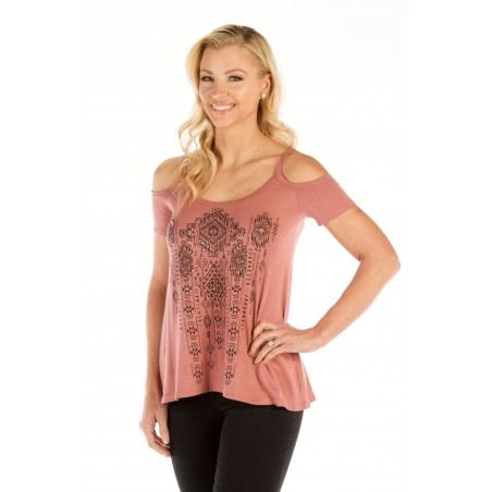 T-shirt - Pink Tribal Cold Shoulder Women - Liberty Wear