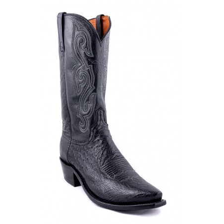 Santiags - Cuir Autruche Noir Bout Pointu Homme - Lucchese Boots