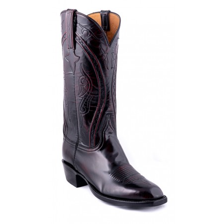 Santiags - Cuir Chevreau Black Cherry Bout Carré Plat Homme - Lucchese Boots Classics