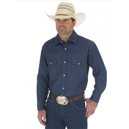 Work Shirt Big Size - Blue Rigid Denim Cowboy Cut Men - Wrangler