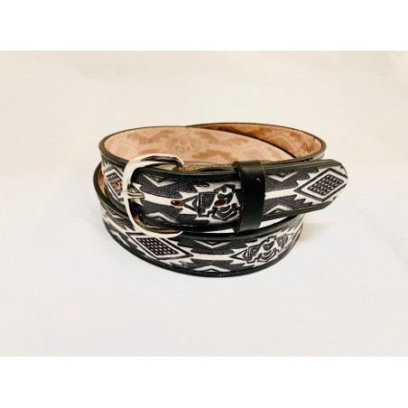 Belt - Cowhide Black White Aztec Unisex - Brushy Creek