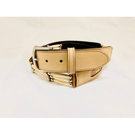 Belt - Cowhide Beige Southwest Bones Unisex - Texas Leather