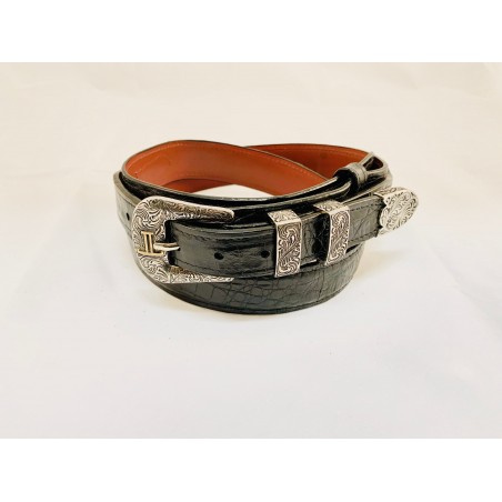 Ceinture Ranger - Véritable Cuir Caïman Noire Unisexe - Lucchese