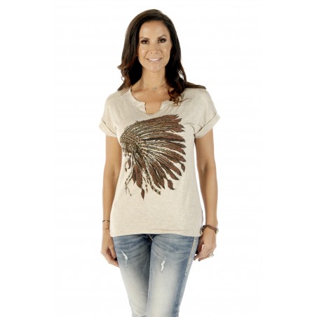 T-shirt - Beige Coiffe Indienne Femme - Liberty Wear