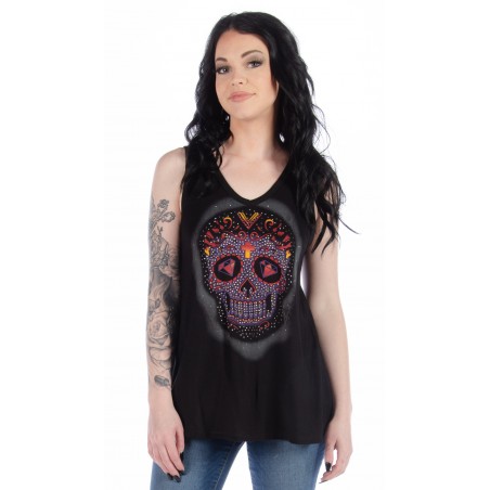 Top - Black Calavera Lace Back Women - Liberty Wear