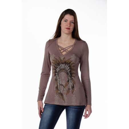 T-shirt - Mocha Coiffe Indienne Femme - Liberty Wear