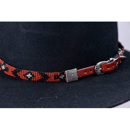 Hatband - Beaded Strip Red Black Unisex - Austin Accent