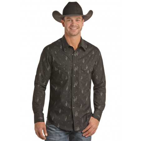 Western Shirt - Black Cactus Print Men - Rock&Roll Cowboy