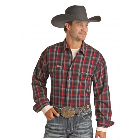 Flannel Shirt - Red and Grey Plaid Men - Powder River