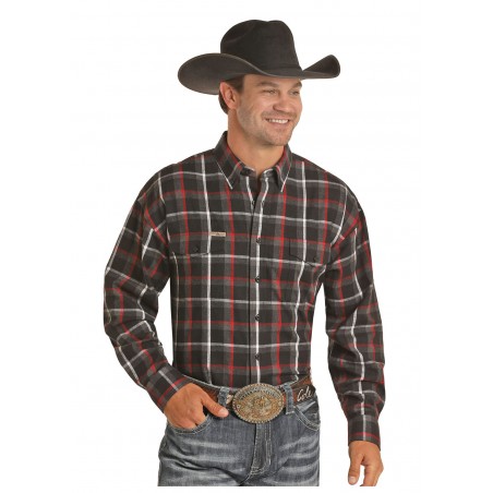 Flannel Shirt - Black Plaid Men - Powder River