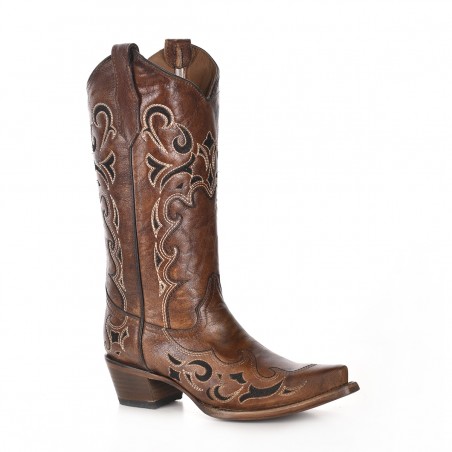 Cowgirl Boots - Cowhide Brown Black Embroidery Women - Corral Boots