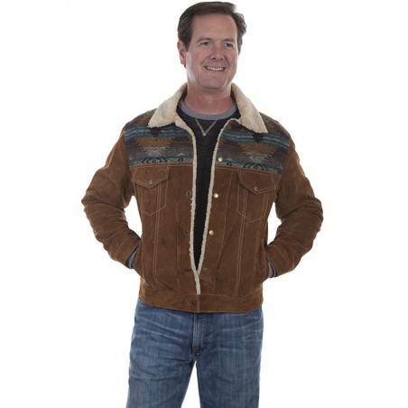 Leather Jacket - Suede Aztec Print Men - Scully