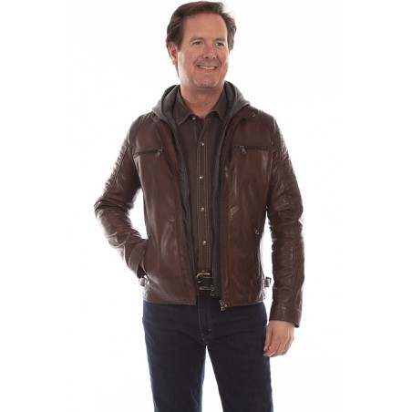 Leather Jacket - Brown Hood Men - Scully