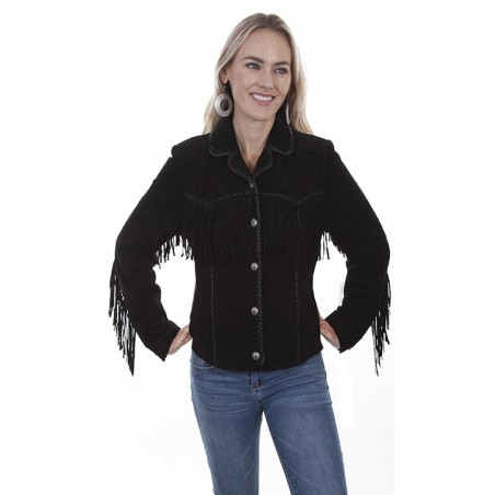 Leather Jacket - Black Fringes Women - Scully