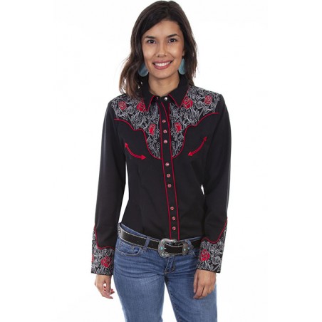 SCULLY Women's Floral Embroidered Blue Retro Western Shirt : :  Clothing, Shoes & Accessories