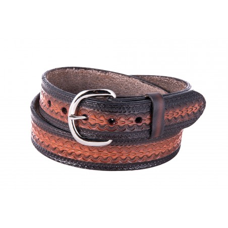 Belt - Cowhide Two Tones Basket Print Unisex - Texas Leather