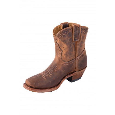 Bottines Western - Cuir Vachette Brun Bout Carré Femme - Boulet Boots