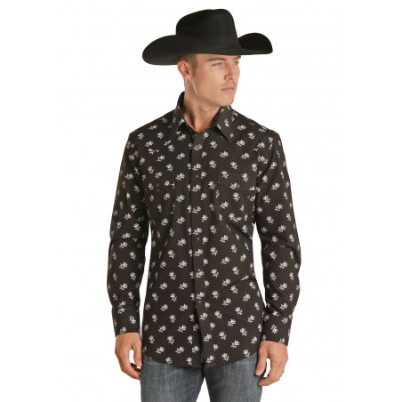 Western Shirt - Black Floral Print Men - Rock&Roll Cowboy