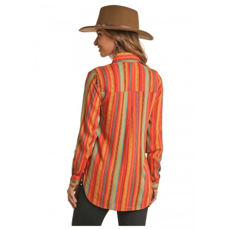 Women's Lace Button-Down Western Shirt - Orange