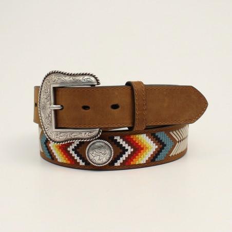 Belt - Brown Cowhide Southwest Embroidered Concho Unisex - Nocona Belt