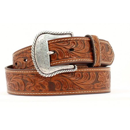 Belt - Brown Cowhide Floral Tooled Unisex - Nocona Belt