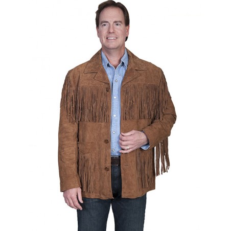 Leather Jacket - Brown Fringes Men - Scully