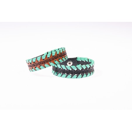 Bracelet - Cuir Noir Turquoise Unisexe - Austin Accent