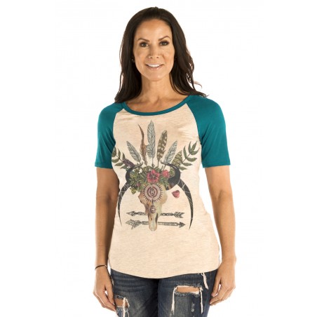 T-shirt - Khaki Steer Skull Women - Liberty Wear