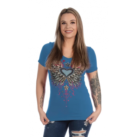 T-shirt - Blue Vintage Wings & Stars Women - Liberty Wear