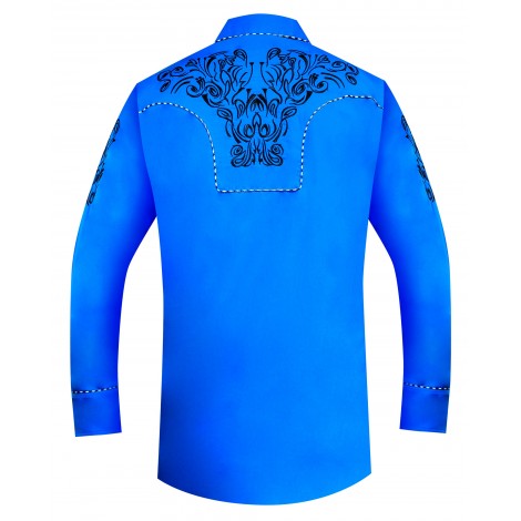 Vintage Western Shirt - Blue with Black Embroidery Men - Ranger's