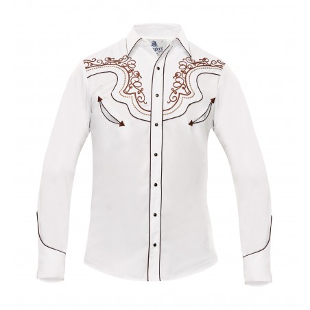 Vintage Western Shirt - White with Brown Embroidery Men - Ranger's