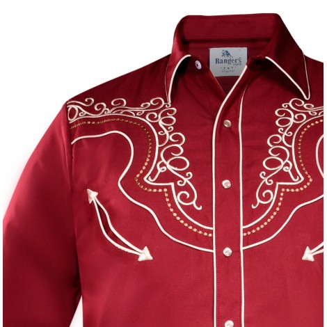 Vintage Western Shirt - Burgundy with Beige Embroidery Men - Ranger's ...
