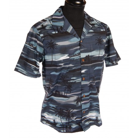 Hawaiian Shirt - Black Surf's Sunset Print Men - RJC