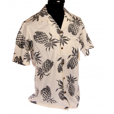 Hawaiian Shirt - White Lanai Pineapples Print Men - RJC