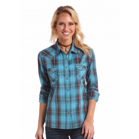 Western Shirt - Turquoise Plaid Embroidery Studs Women - Panhandle Size ...