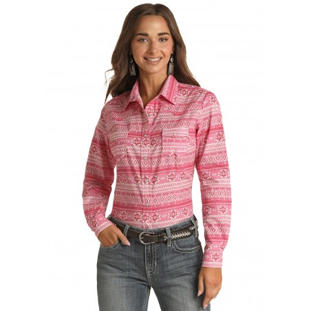 Western Shirt - Pink Aztec Print Women - Panhandle