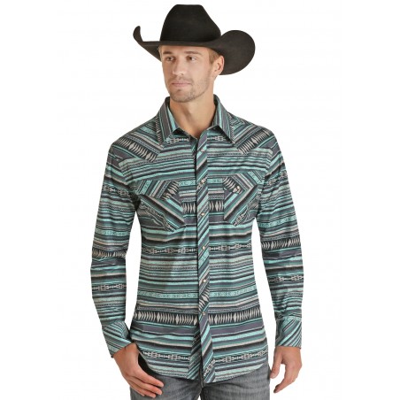 Chemise Western - Turquoise Motif Azteque Homme - Rock&Roll Cowboy