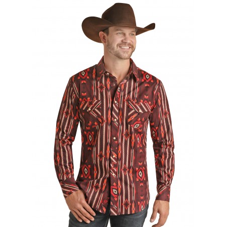 Western Shirt - Burgundy Aztec Print Men - Rock&Roll Cowboy