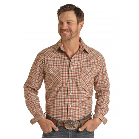 Western Shirt - Orange Plaid Men - Panhandle