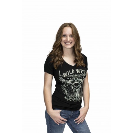 T-shirt - Black Wild West Steer Women - Liberty Wear