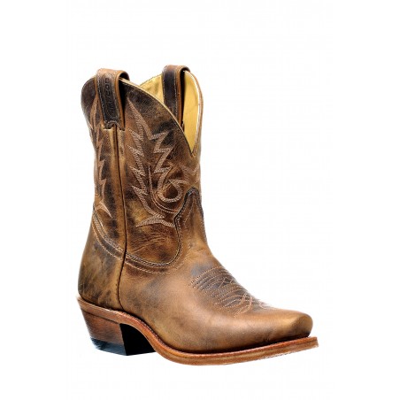 Bottines Western - Cuir Vachette Brun Mi-Haute Bout Carré Femme - Boulet Boots