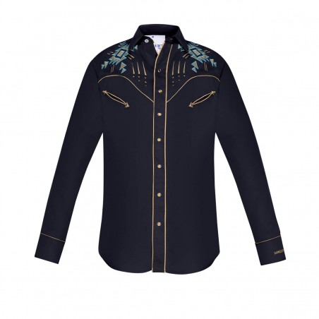 Chemise Western - Noir Broderie Aztèque Homme - Ranger's