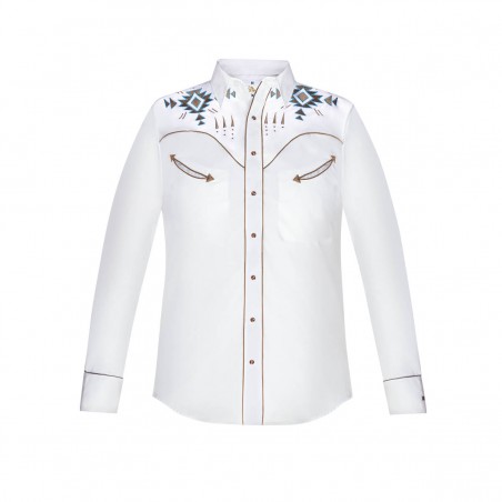 Chemise Western - Blanc Broderie Aztèque Homme - Ranger's