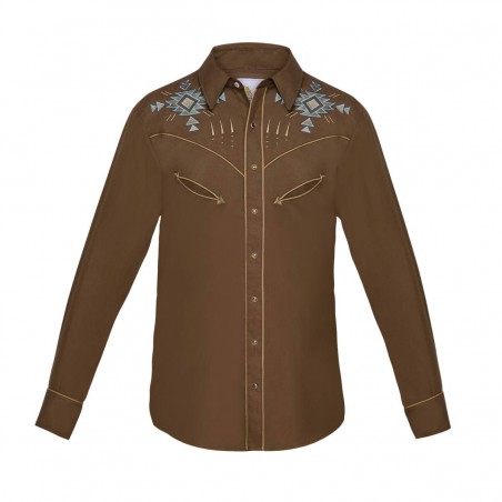 Chemise Western - Brun Broderie Aztèque Homme - Ranger's