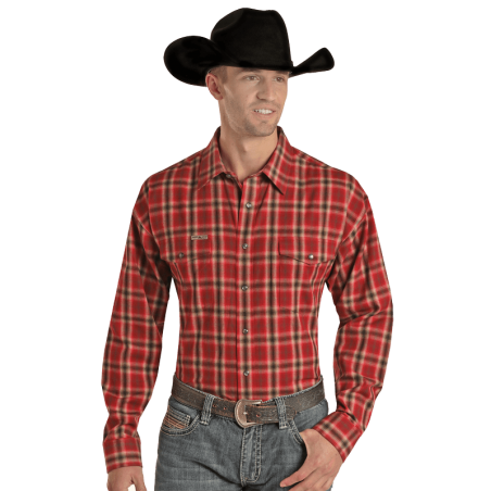 Flannel Shirt - Red Brown Plaid Men - Powder River