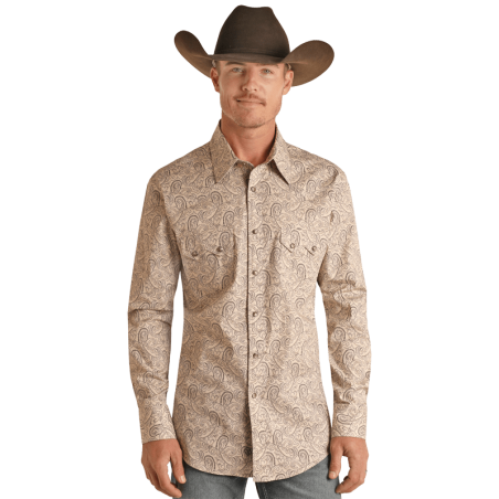 Western Shirt - Beige Paisley Print Men - Rock&Roll Cowboy