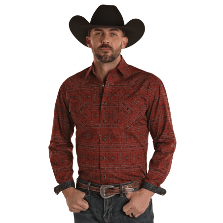 Western Shirt - Burgundy Aztec Print Men - Panhandle