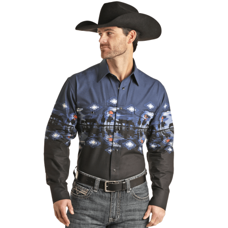 Western Shirt - Blue Black Western Border Men - Panhandle